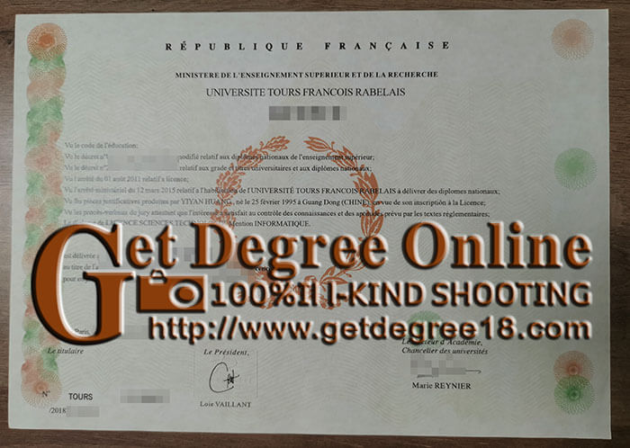Université de Tours Certificate