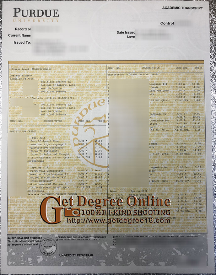 Buy Purdue University fake transcript