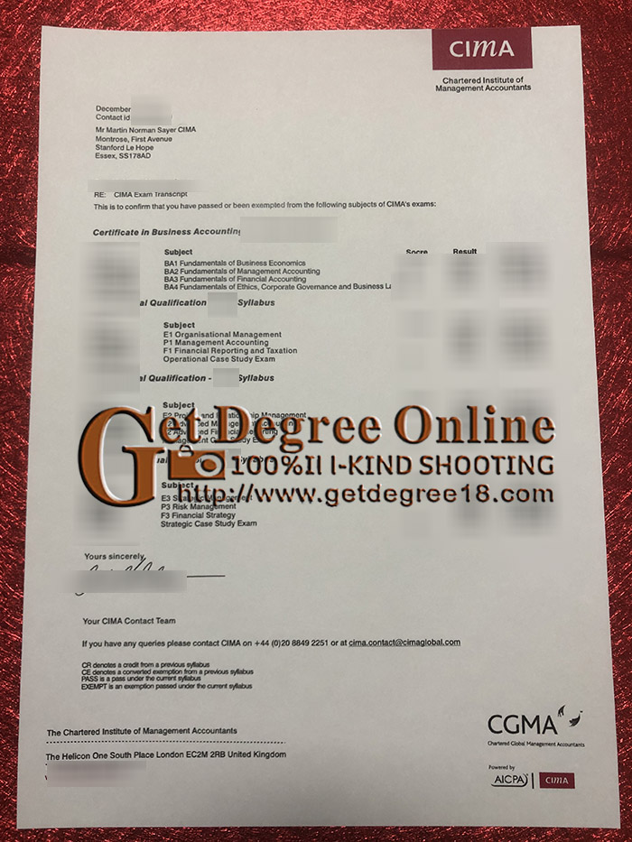 Buy fake CIMA Certificate