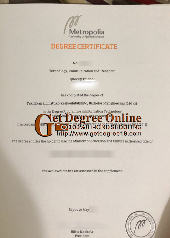 Buy fake Metropolia University of Applied Sciences diploma