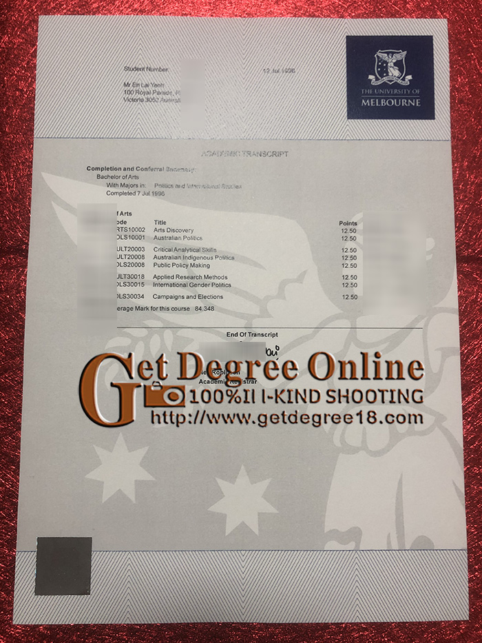 Buy fake University of Melbourne Transcript